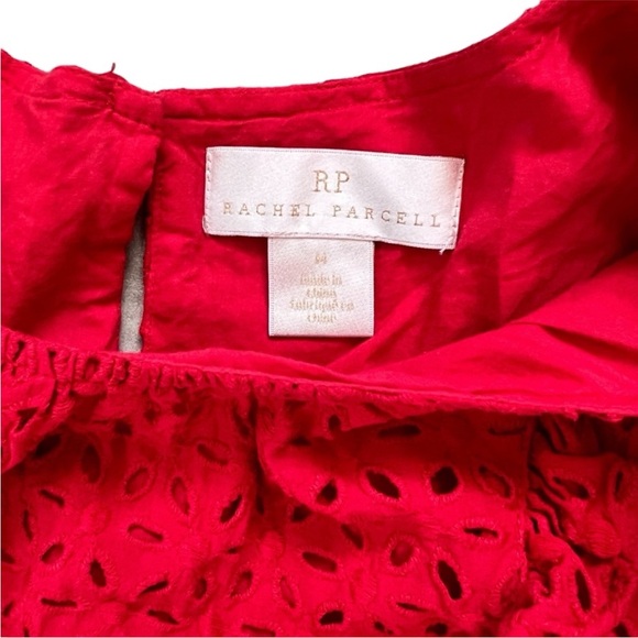 Rachel Parcell Red Eyelet Ruffle Top with Short Sleeves - Picture 4 of 5